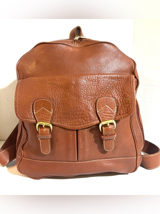 Vintage Handbags - Vintage unisex Brown Leather Backpack with Gold Hardware